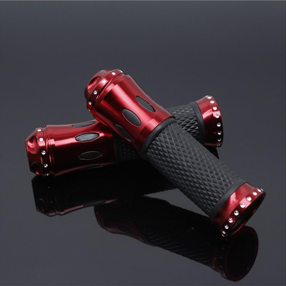 Vechkom 1 inch and 7/8'' Motorcycle Rubber Handlebar Grips CNC Aluminum Universal Anti-Slip Rubber Hand Grips For Honda Yamaha Suzuki Kawasaki (RED)