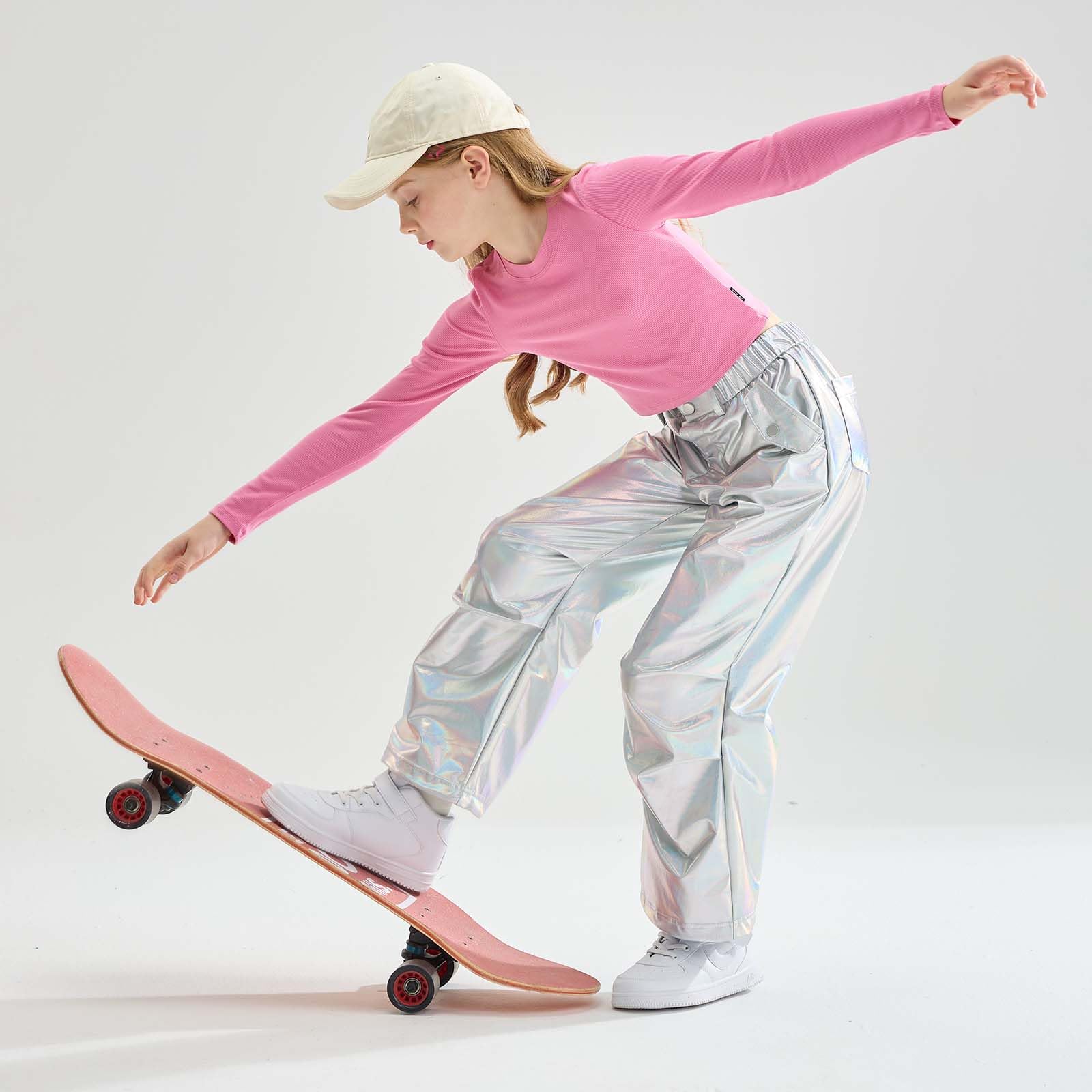 LOLANTA Pantalon Métallique Brillant pour Enfants Ensemble de Danse Hip-hop Rétro Pantalon Cargo ample Pantalon Streetwear à Taille élastique pour 6-13 ans