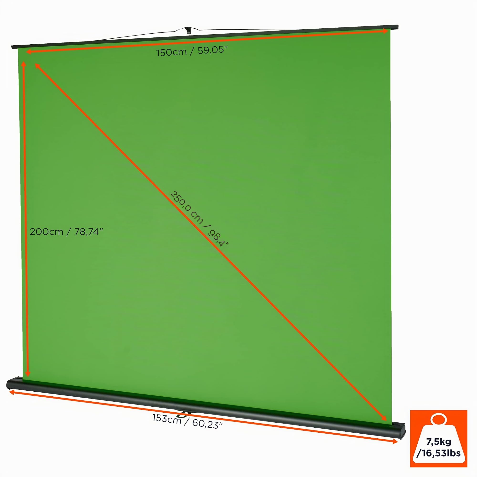 celexon Greenscreen Rollo-Leinwand Chroma-Key 110" | 200x190cm 1:1