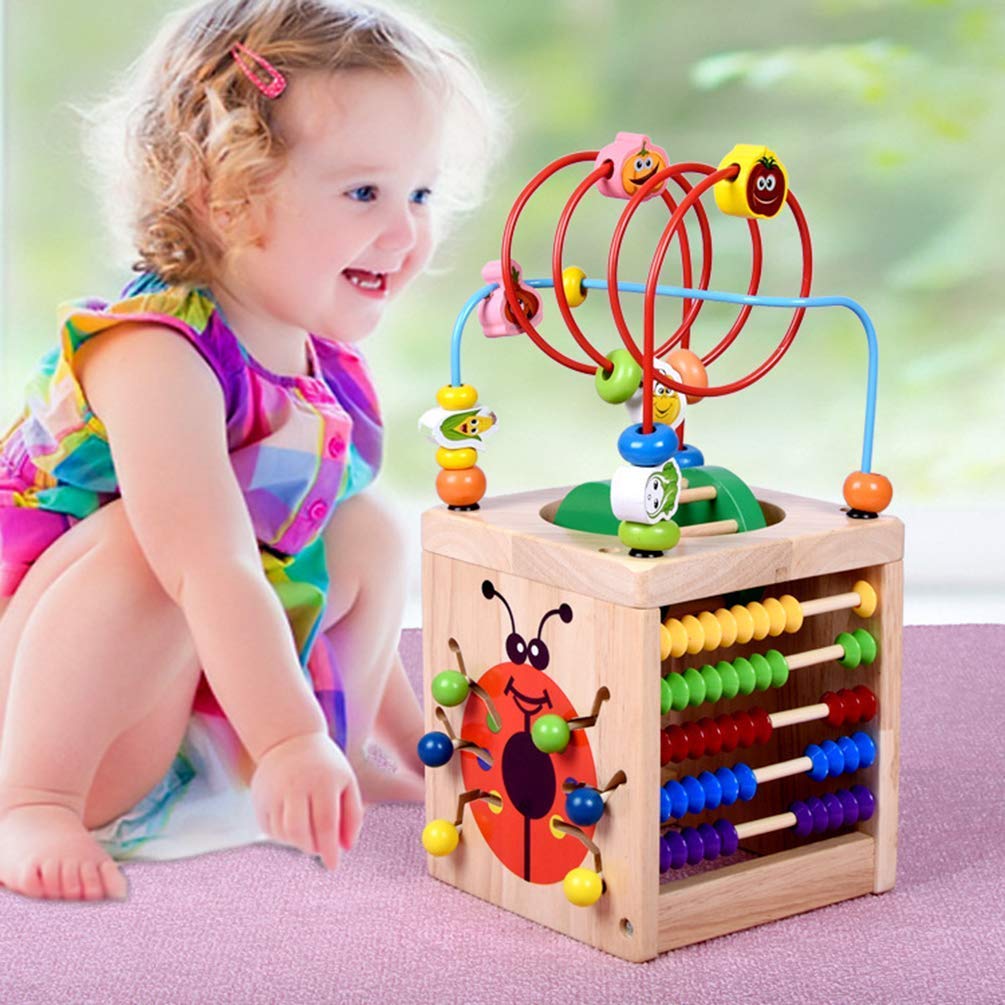 NewLifes_uaeWooden Cube Toy, 6 in 1 Multi-Function Wooden Cube Activity Centre Learning Toys Beetle Treasure Box Children's Gifts for Infants Babies Children