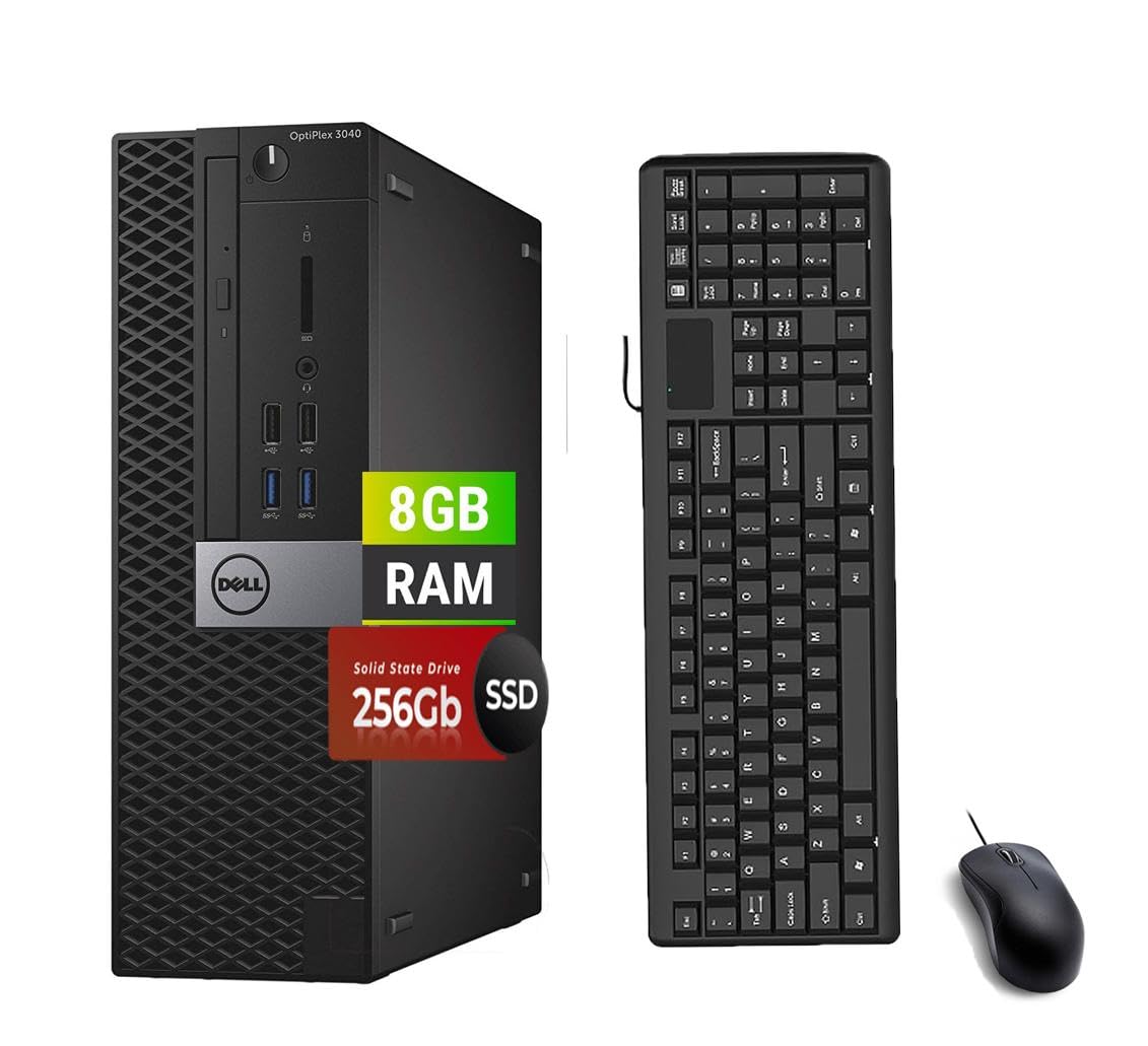 Dell OptiPlex 3040 SFF PC desktop, Intel Core i3-6100 Up to 3.7GHz, 8 GB RAM, SSD 256 GB, HDMi, tastiera QWERTY americana, mouse, USB WiFi, Windows 11 Pro (ricondizionato)