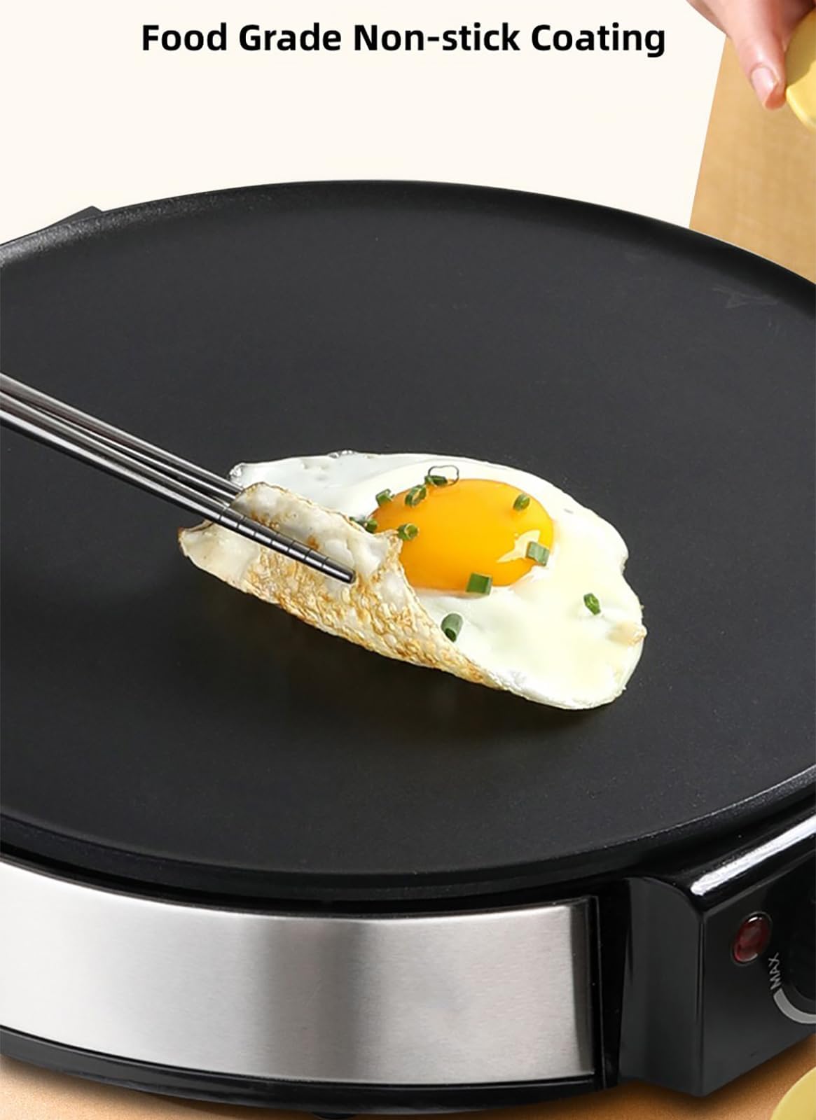 Macchina Per Pancake Multifunzionale, Macchina Per Pancake E Frutta Antiaderente, Diametro 30 CM+Regolazione Continua Della Temperatura+Teglia Integrata Per Uso Alimentare, Per Ristoranti ,Metallic