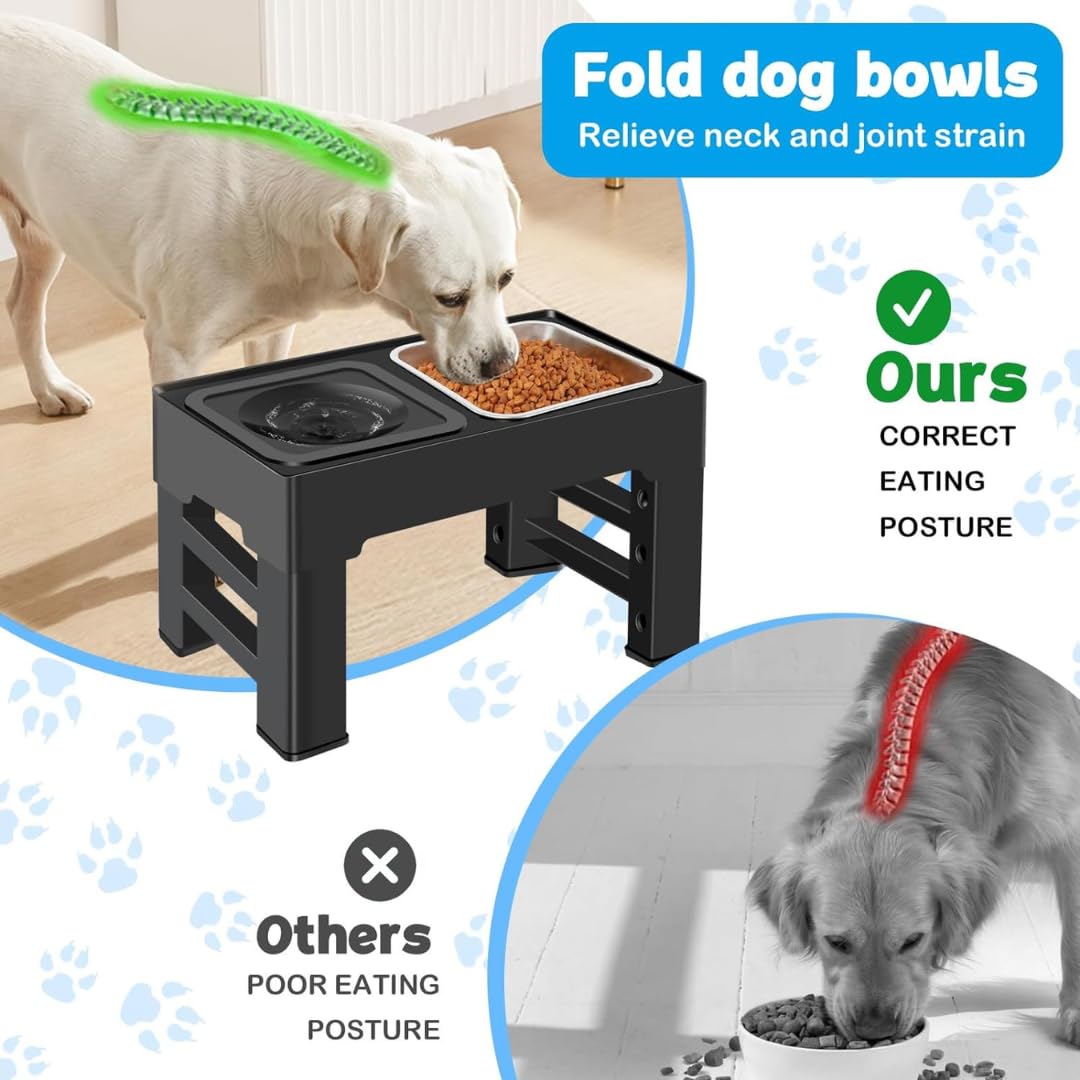 House of Pets Adjustable Elevated Dog Bowls, 4-Height Stand (3.4"–11.3") for Small, Medium & Large Dogs, No-Spill Water Bowls, Reduces Neck & Joint Strain (Stainless Steel Bowl)