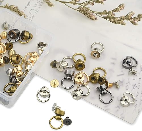 Miniatura 6 de XINGYHENG 40 remaches de cabeza redonda de 4 colores de 0.315 pulgadas (0.315 in), remaches de cuero para manualidades con anillo de tracción, kit