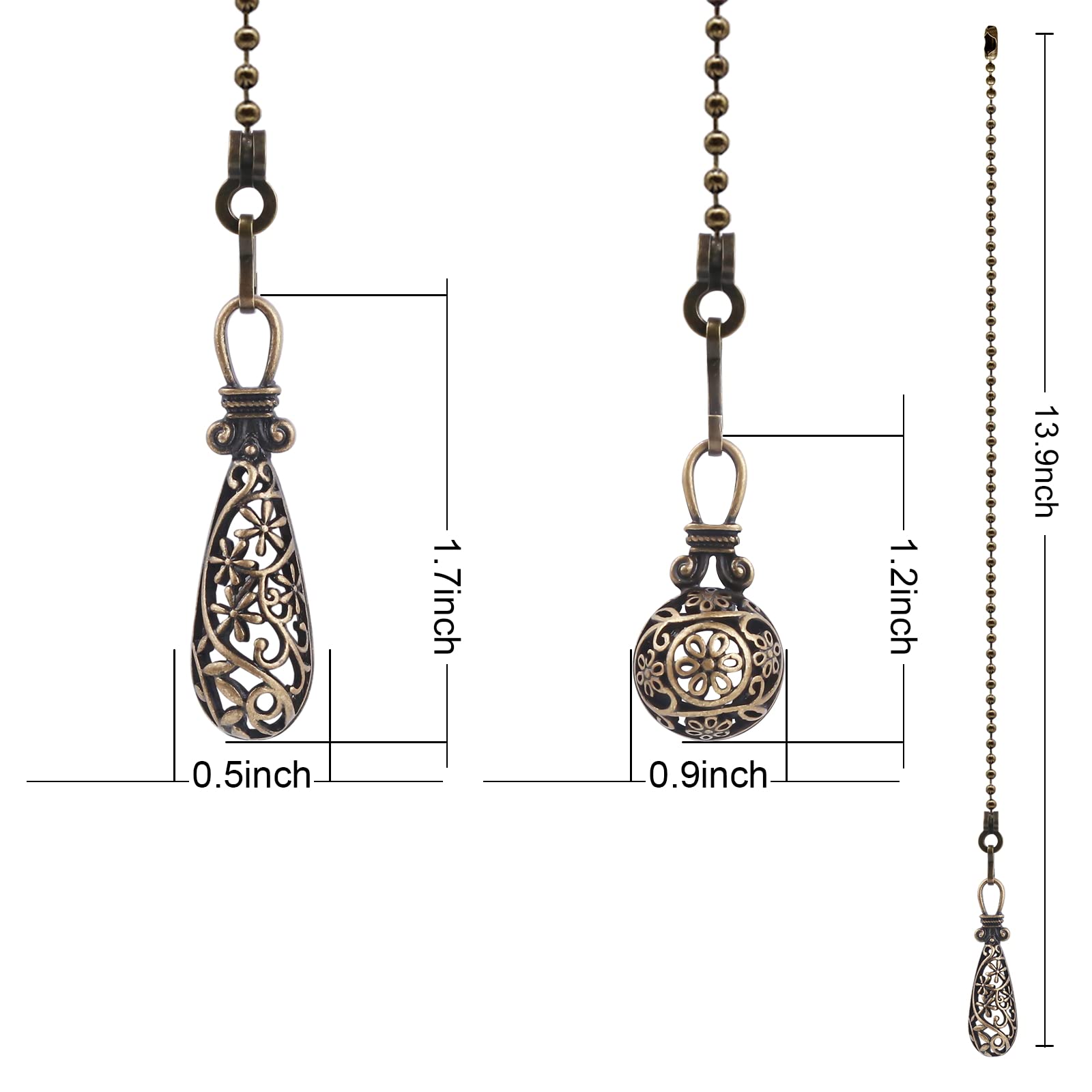 Vintage Copper Ceiling Fan Pull Chains (2 Pack) -2 Vintage Copper Ceiling Fan Pull Chains (2 Pack) -2