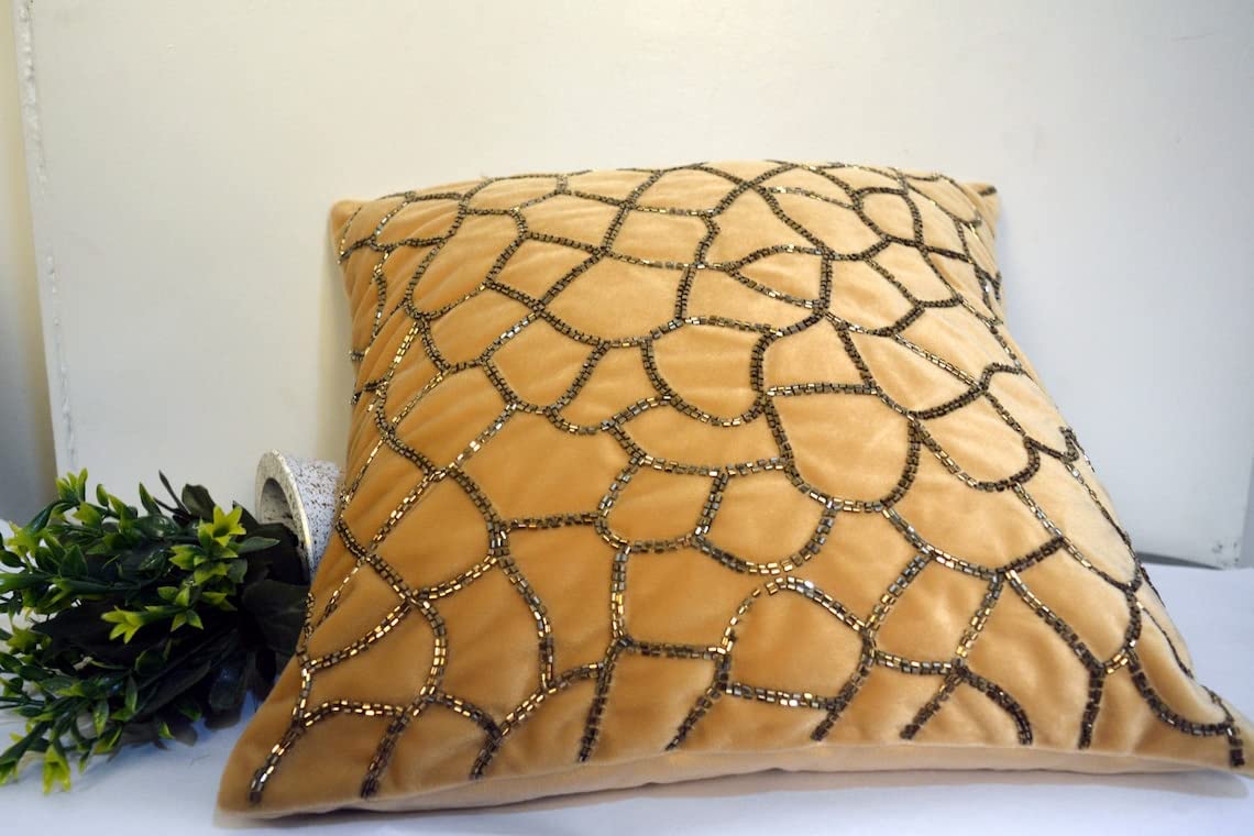KGN Home Decor Silk 144 TC Pillow Cover with Elegant Design and Antique Work (KGN_3, White, 20x24 Cm, Pack of 1) 1