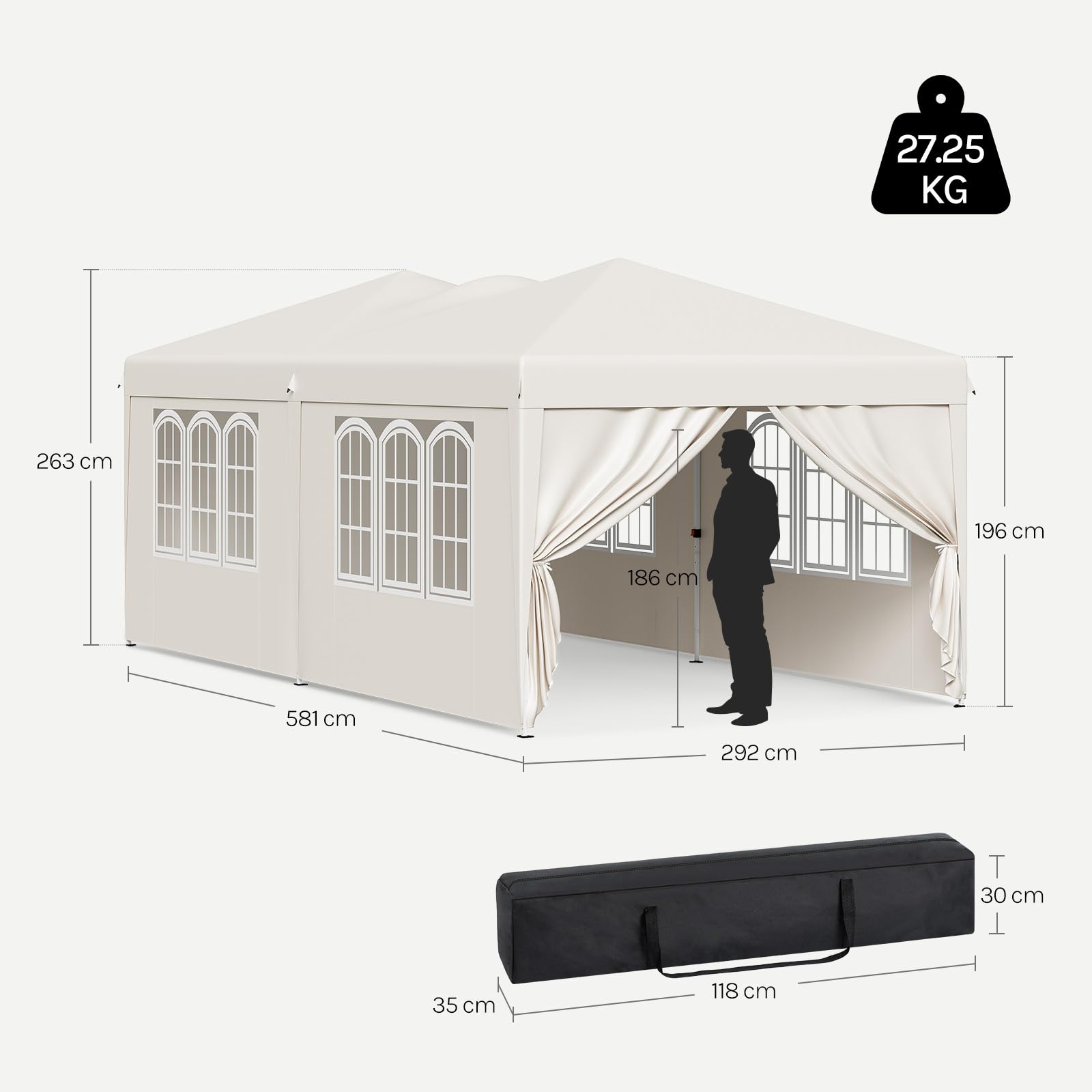 WOLTU Pavillon, mit 6 Seitenwänden, Faltpavillon 3x6 Pop Up, höhenverstellbarer wetterfest, mit Tragetasche UV-Schutz, für Outdoor Party Garten Camping, Beige