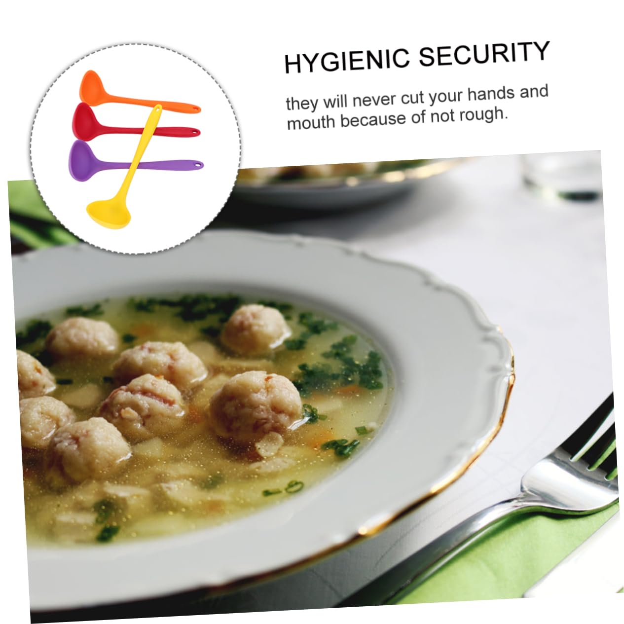 Unomor 4pcs Colorful Silicone Soup Spoons Non-stick Kitchen Tool Set Heat Resistant Translucent Ladles Random