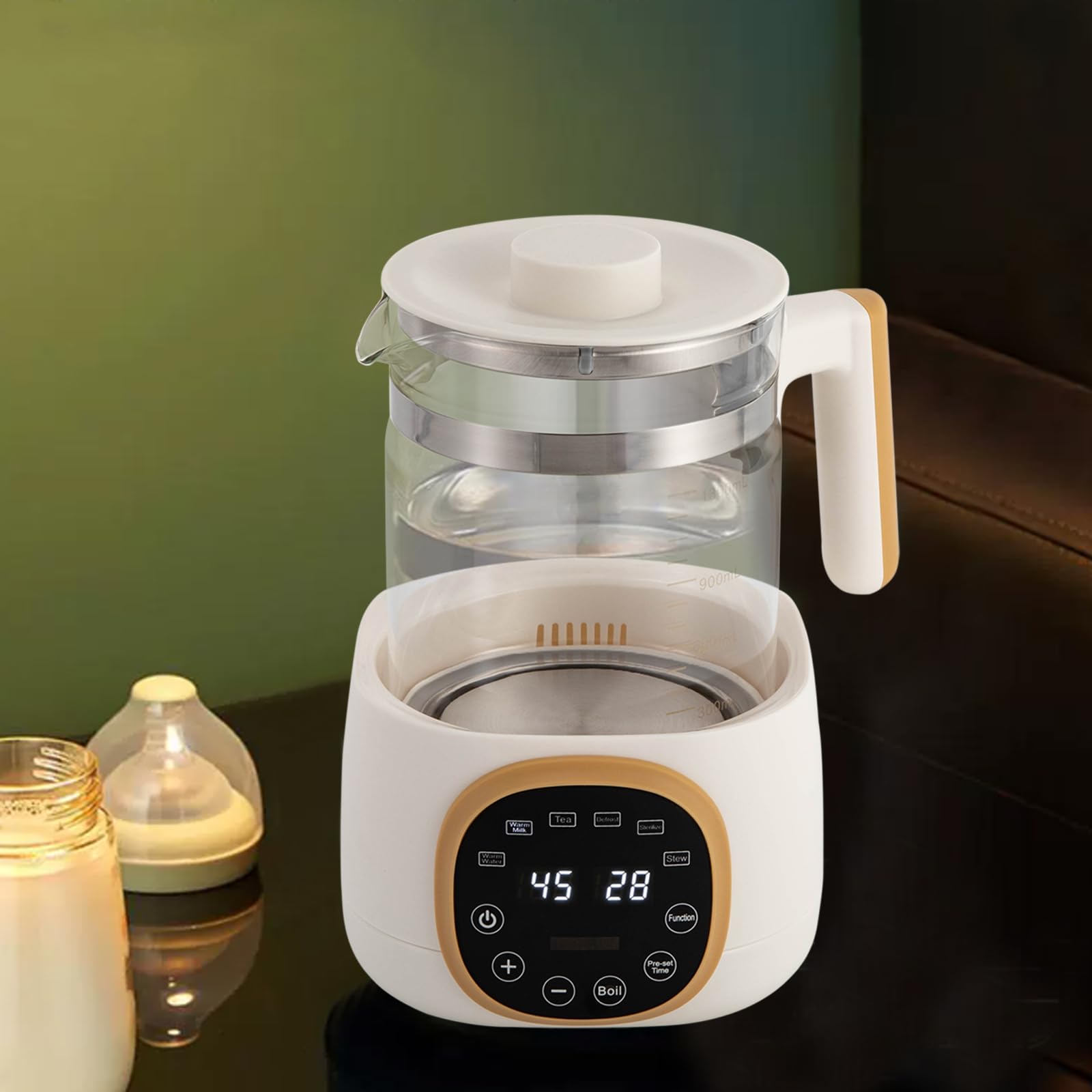 MINRS scaldabiberon per neonati, 72 ore, scaldabiberon per bambini, con funzione di mantenimento in caldo, controllo della temperatura, funzione memoria, display digitali LED, 1,3 l