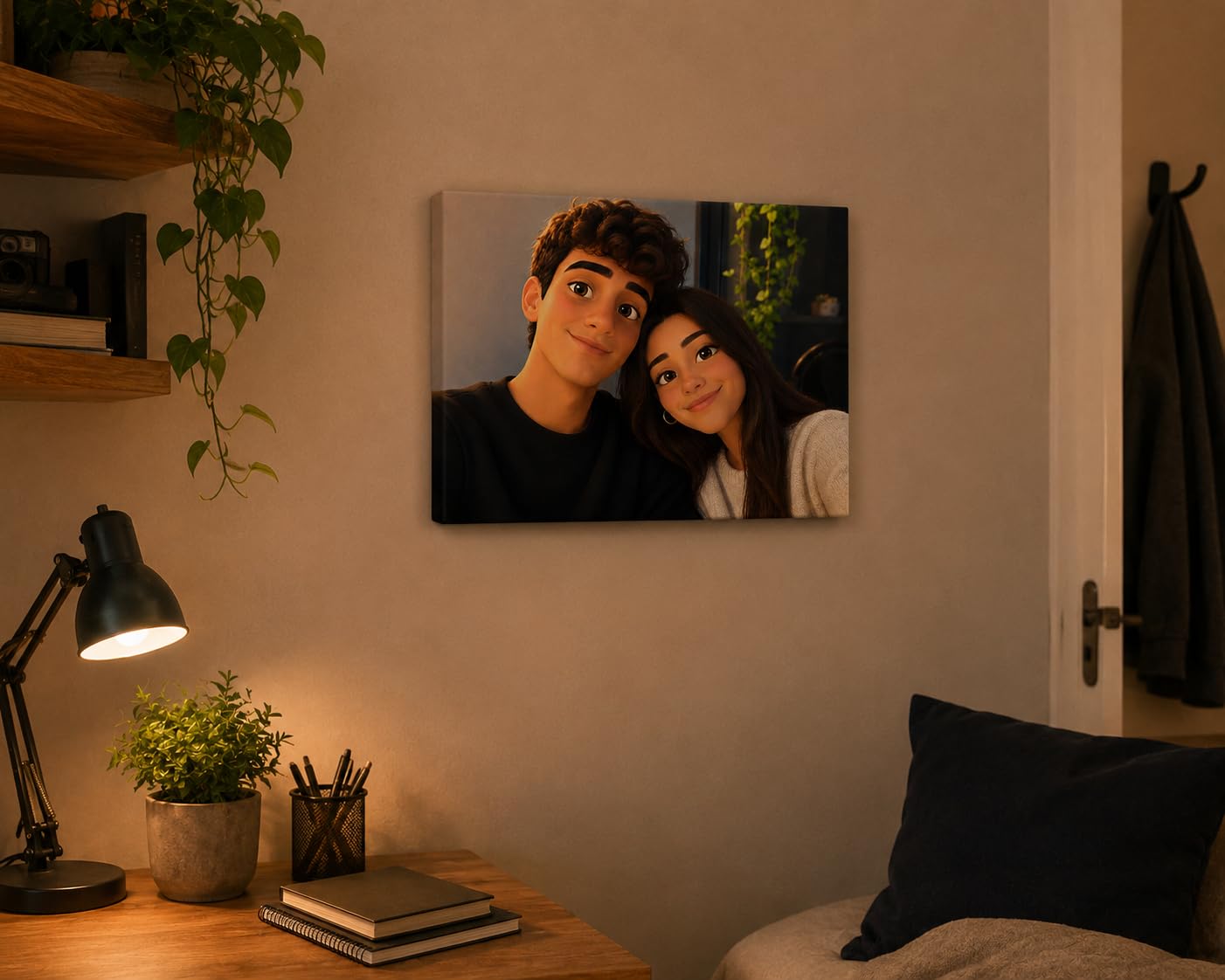Genérico Impression sur toile personnalisée avec photo transformée en dessin animé caricature | Tableau personnalisé avec portrait animé à partir de votre photo | Impression sur toile 25x20 - Cadeau