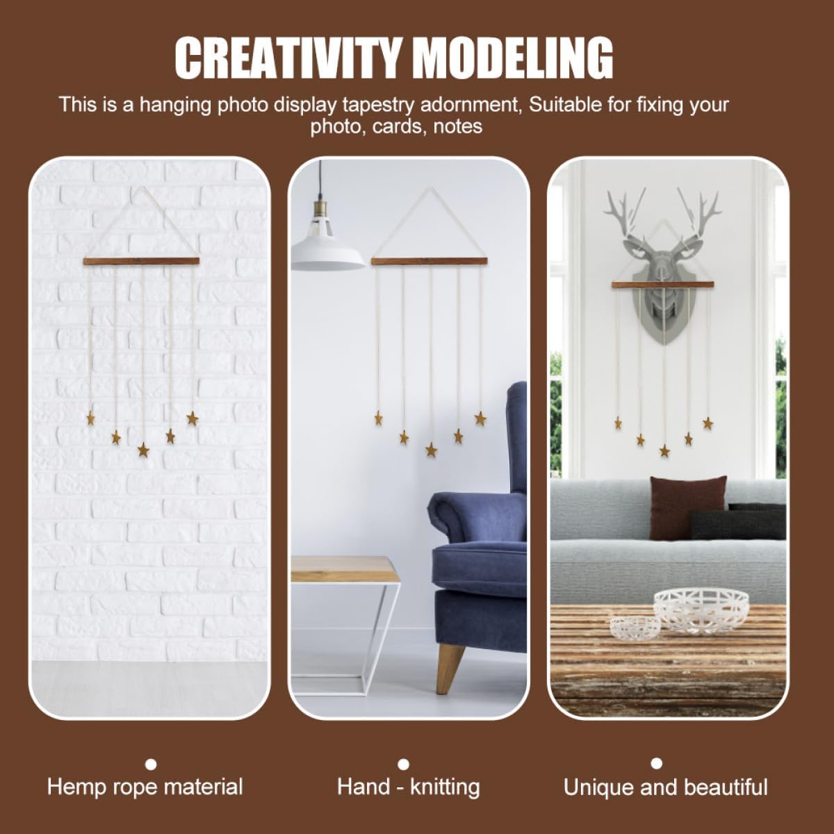 Xmas Nordic Wooden Star Photo Holder Wall Hanging Decor for Bedroom