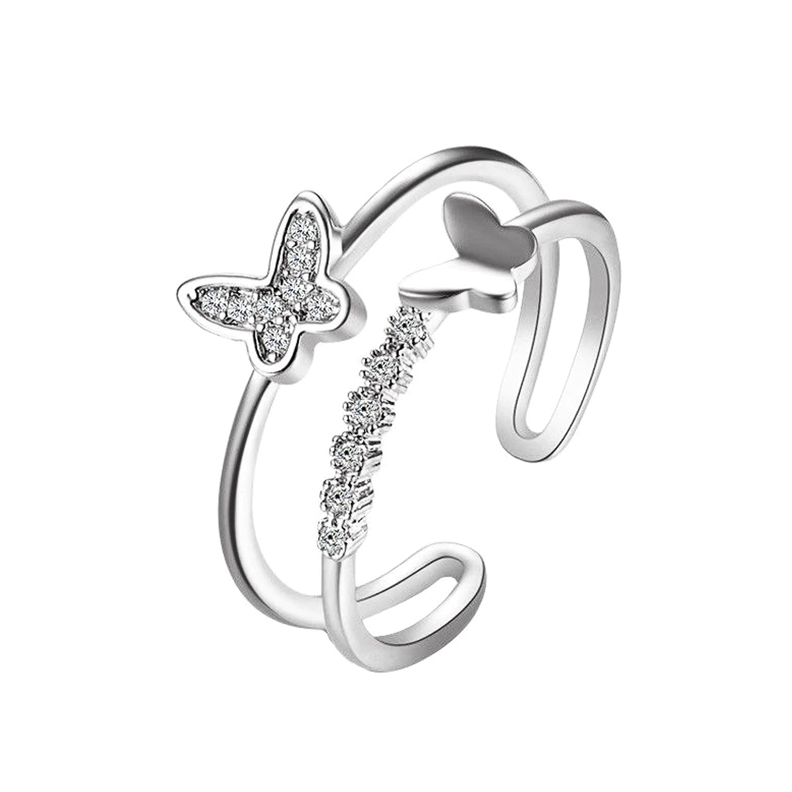 Thrillz Stunning American Diamond Butterfly Design Stainless Steel Ring For Women & Girls Beautiful Ring Valentine Ring (Silver, Adjustable) (B09TFKV1ZT) Amazon Price History, Amazon Price Tracker