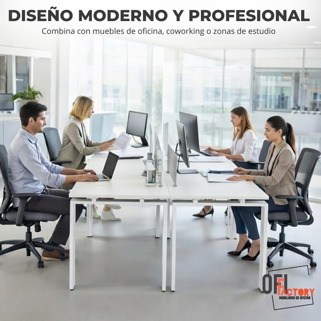 Mesa Oficina Profesional | Escritorio Madera con Tablero de Melamina 25 mm para Despacho, Teletrabajo, Ordenador o Estudio | Mesa Ordenador Escritorio Grande (Blanco, 140X80)