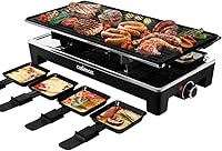 Vista 1 de CUSIMAX Raclette Grill Mesa de parrilla eléctrica, portátil 2 en 1 parrilla coreana de interior y queso Ractlette, placa reversible antiadherente