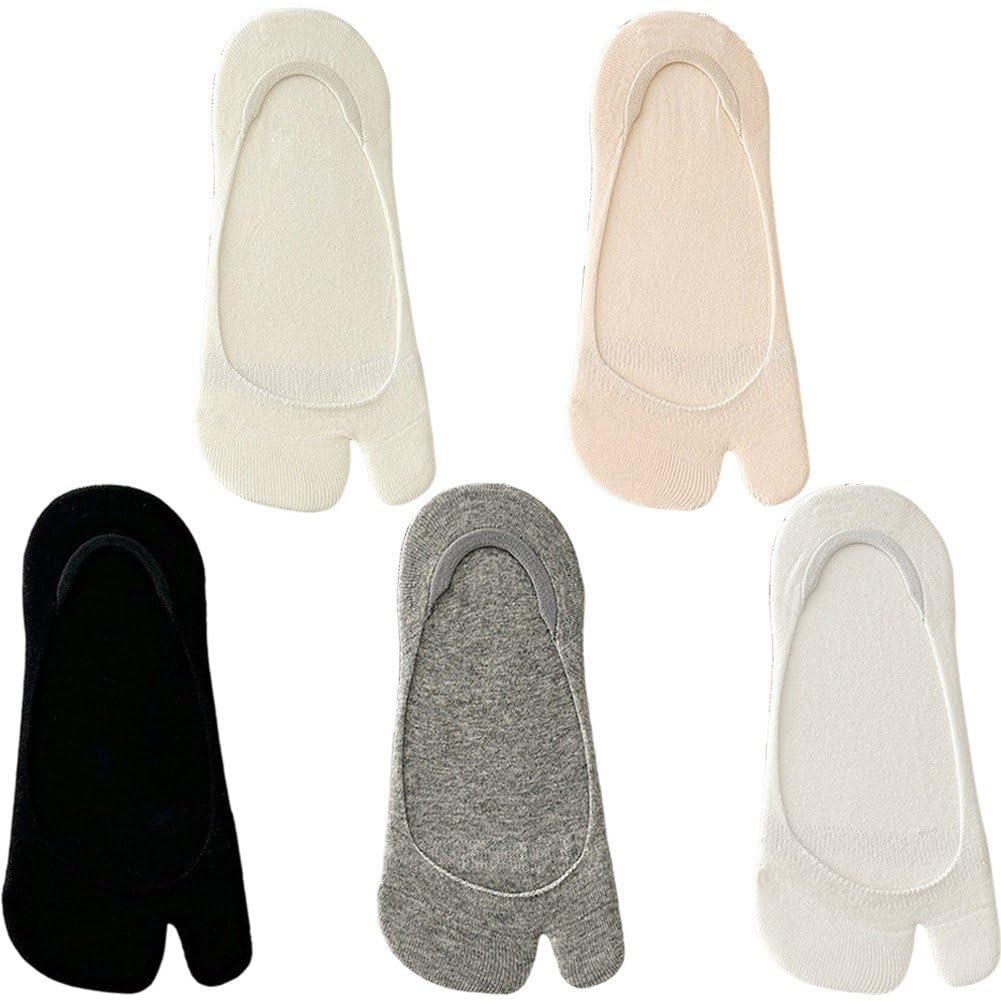 5 par cienkich, niewidocznych skarpet z dwoma palcami, antypoślizgowe, niski krój, dla kobiet na wysokim obcasie, mokasyny, sneakersy, do codziennego noszenia