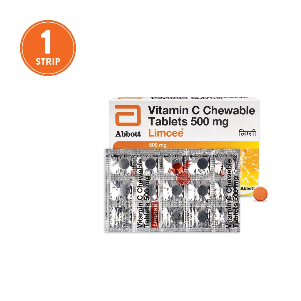 Limcee Chewable Natural Vitamin C Chewable Tablets 500mg || Tangy Orange Flavour || Boost Immunity || Supports Energy || Antioxidant || Skin Care || Men and Women -15 Tabs