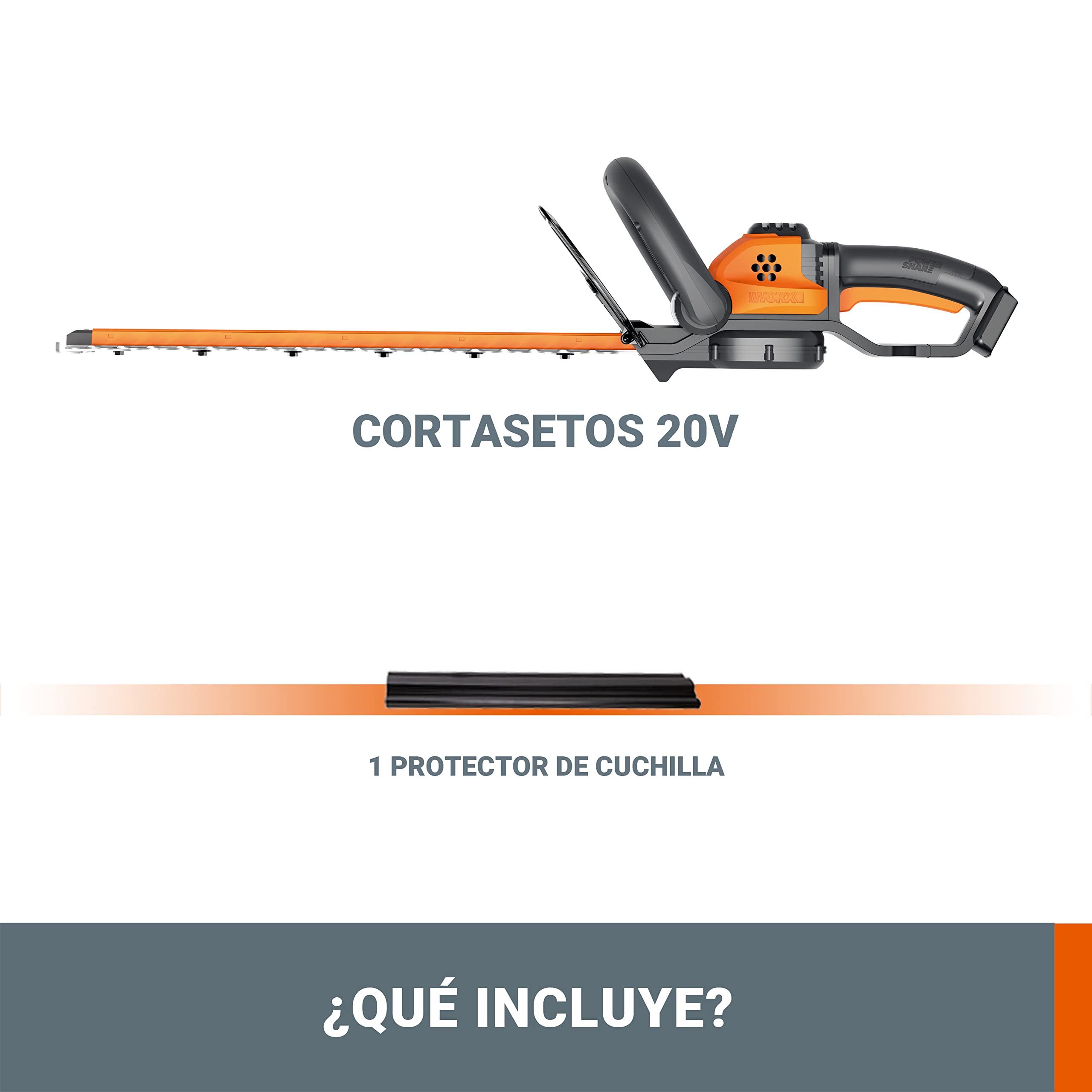 WORX Cortasetos 20V Máx. | PowerShare | WG261E.9 | No Incluye batería ni Cargador | 46 cm de Peine | Empuñadura Ajustable | Cabezal pivotante | hasta 16mm de Corte