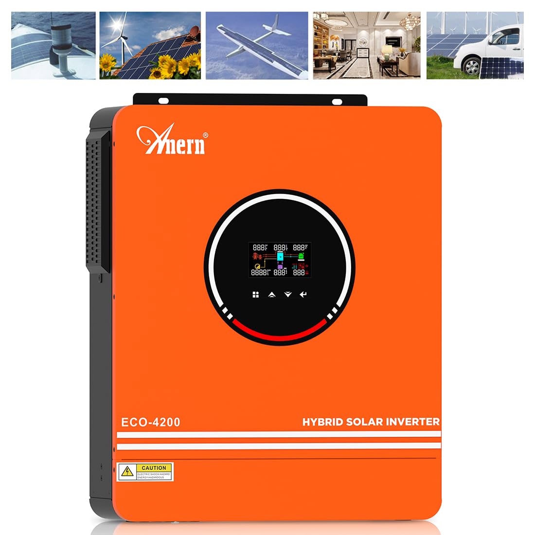 Anern 4200W Inversor Solar Hibrido 24VDC A 220-230VCA Sin Red Voltaje de Entrada PV Máx.500V Incorporada MPPT Controlador Solar 120A Funciona con Baterías de Plomo y Ácido de Litio de 24V