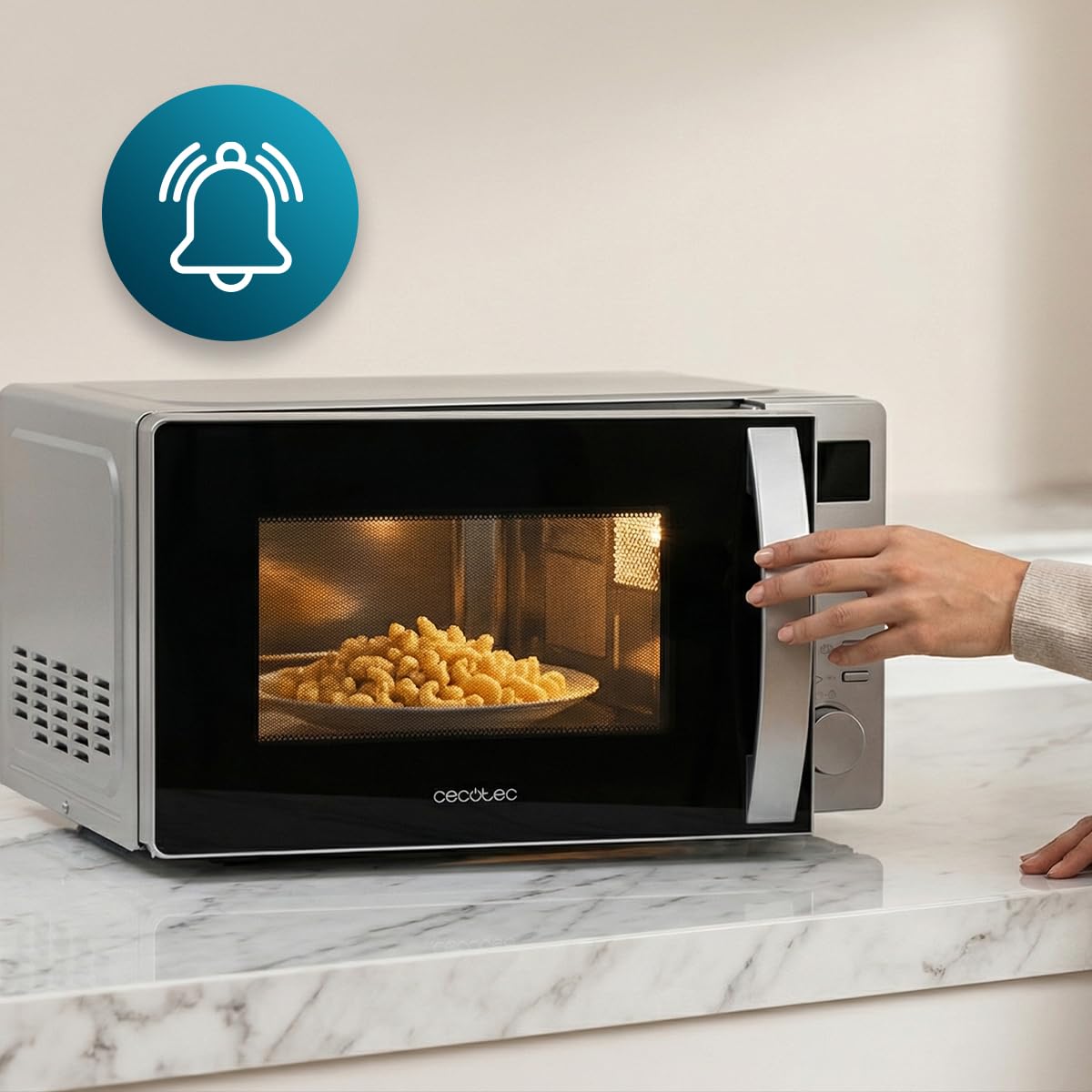 Cecotec Micro-ondes avec Grill 20L Proclean 5105 Silver 700W | Technologie 3DWave, 5 Niveaux, Minuterie 30Min, Décongélation, Écran avec Horloge, Gratins Parfaits, Avertissement Acoustique