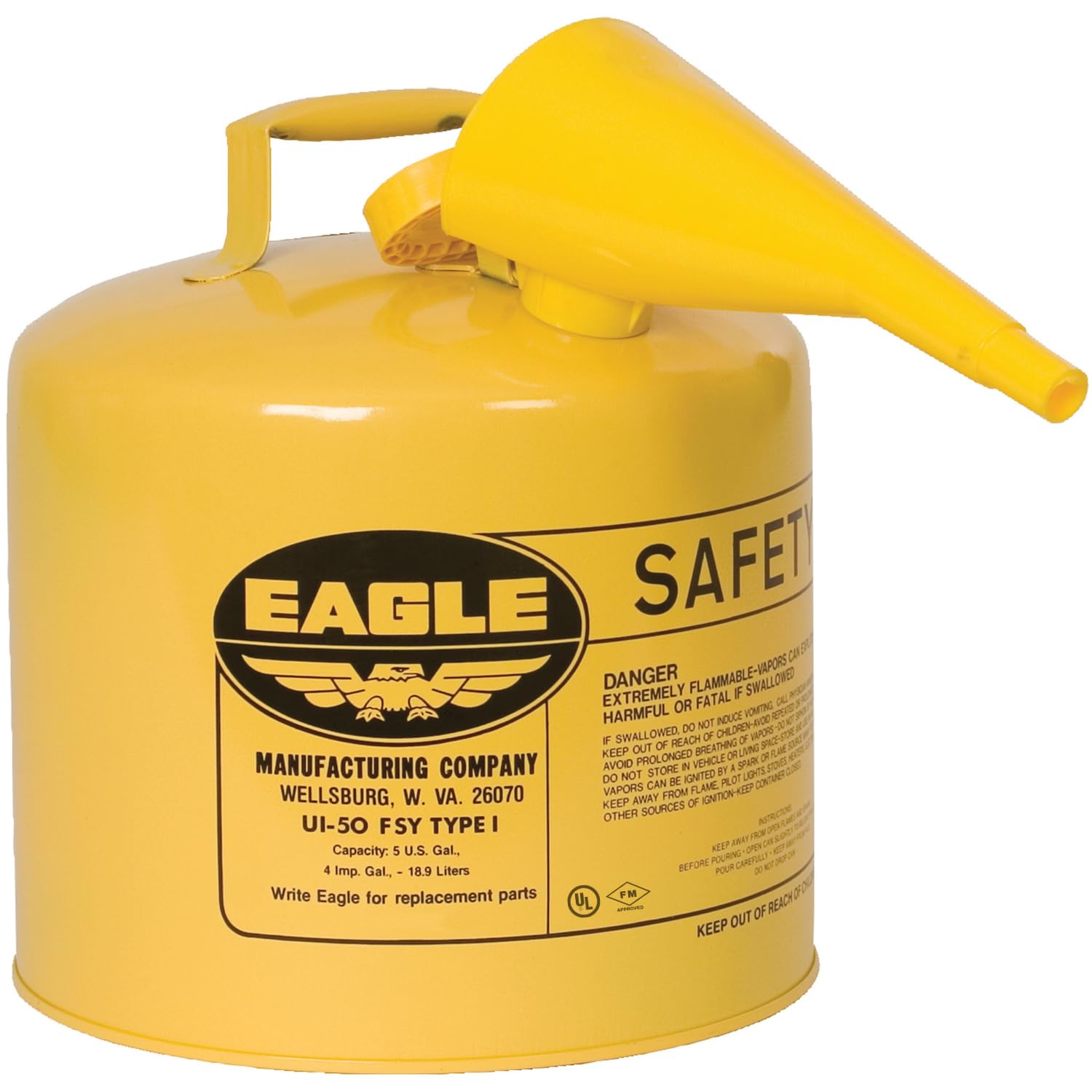 Eagle UI50FSY Yellow Galvanized Steel Safety Can