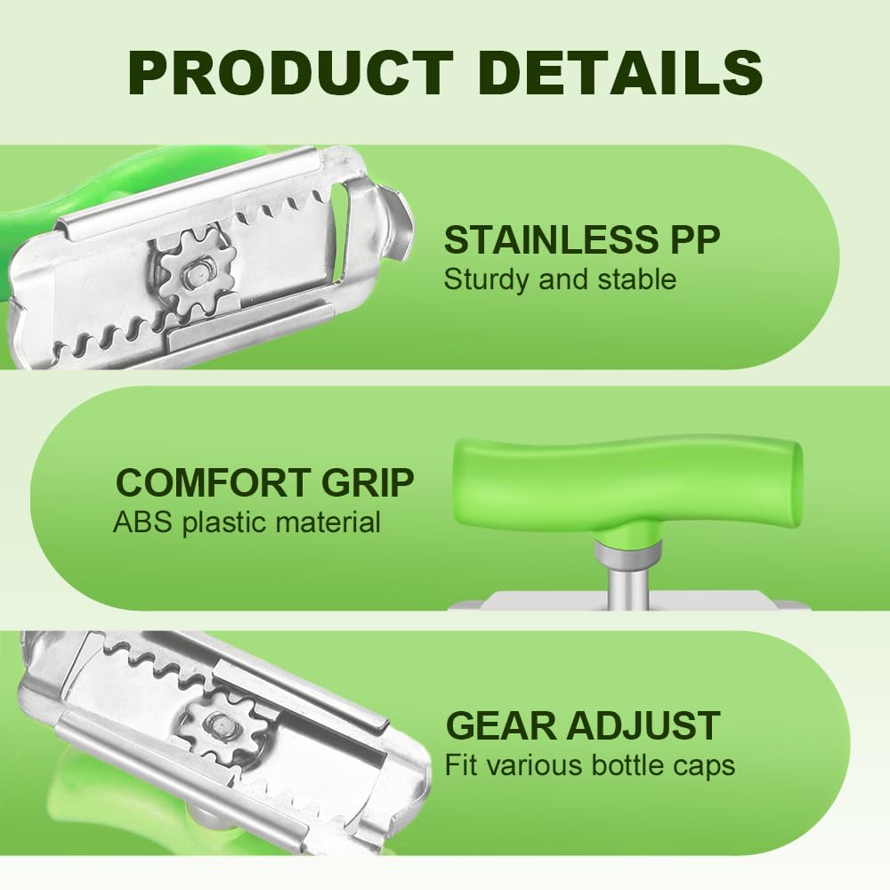 Ouvre Boite de Conserve Réglable Acier Inoxydable Ouvre Bouteille pour Personnes Agées (Vert)