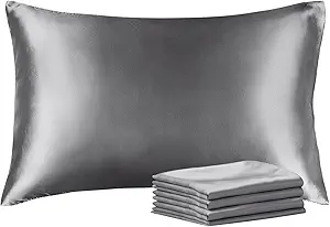 BEDELITE Satin Pillowcase with Zipper 4 Pack, Dark Grey Pillow Cases Queen Size, Super Soft and Cooling Similar to Silk Pillow Cases, Gift for Women Men(20x30 Inches)