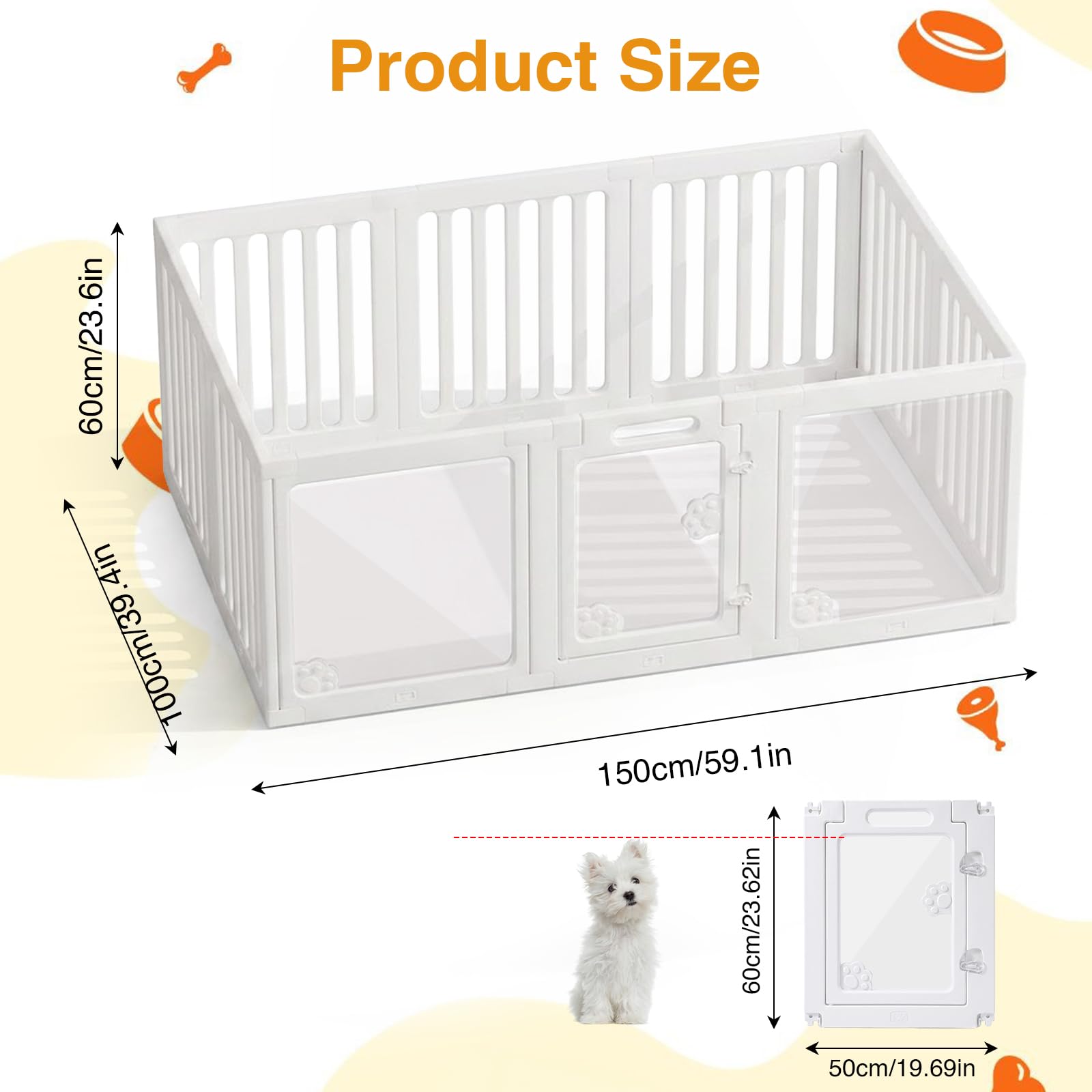 Box per cani in acrilico, per interni, in plastica, con porta, facile da installare e rimuovere, per cuccioli, gatti, conigli, furetti, furetti, preferibile per piccole gabbie (59,9 cm H, bianco, 10