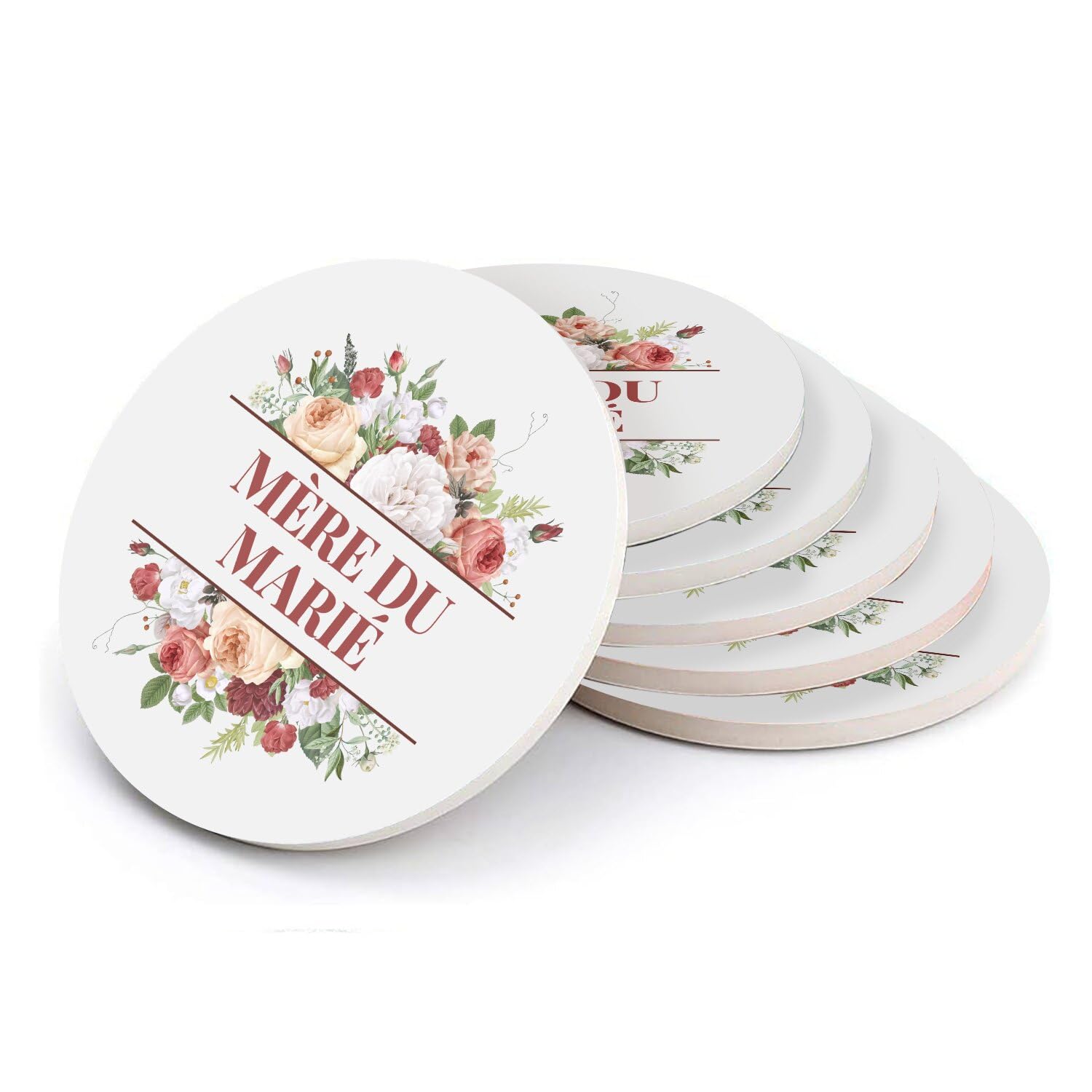 Sous verre ronds en céramique décoration table mariage bouquet fleurs lot de 6