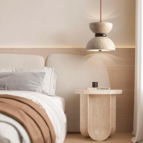 Miniatura 4 de Lámpara colgante de mármol con forma de reloj de arena nórdico, luz cálida de 3000 K, lámpara colgante colgante de travertino Wabi-Sabi, lámpara