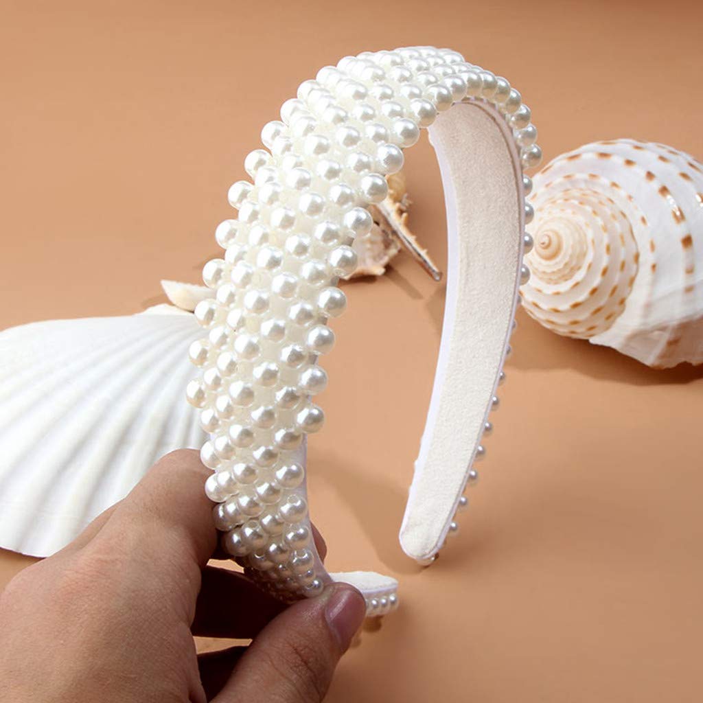 Pearl Headbands for Women Ladies,White Hairband Headwear Headdress