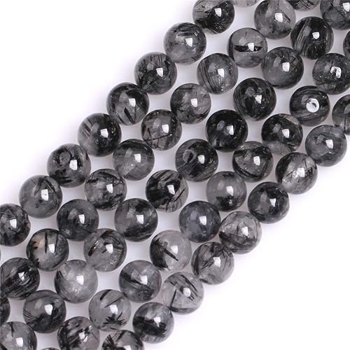 Miniatura 266 de GEM-Inside - Cuentas sueltas de piedra de lava negra natural de 0.315 in para hacer joyas, 15 pulgadas Cordierita de grado A