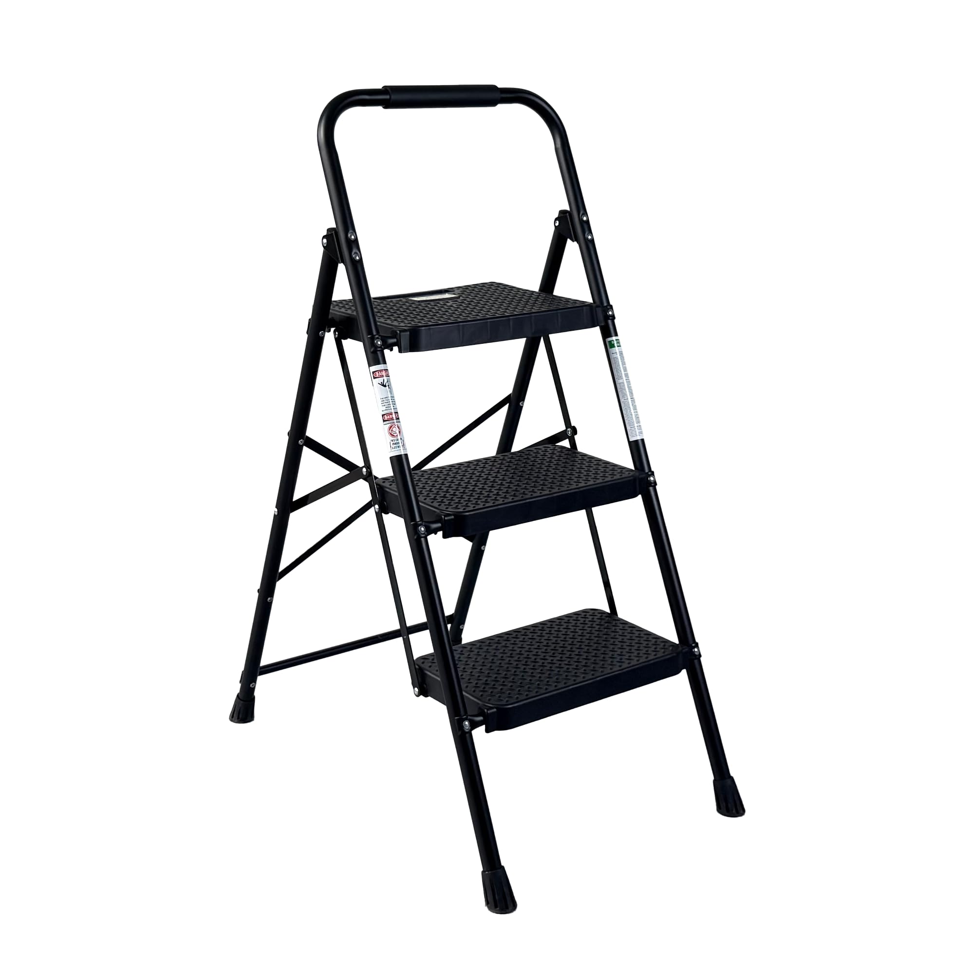 3 Step Ladder, Folding Step Stool with Wide Anti-Slip Pedal, 300 lbs Capacity Sturdy Steel Ladder, Ladder for Home, Garden, Painting, Outdoor, and Garage, Black