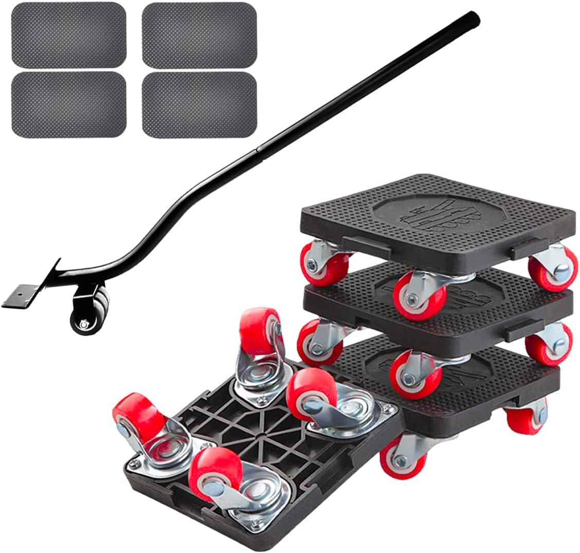 Heavy Duty Furniture Lifter Kit with 4 Universal Wheel Sliders and Crowbar,Furniture Sliders with Crowbars,for Mobile Furniture Sofa Table Refrigerator Bed Cabinet 400 kg / 882 lbs
