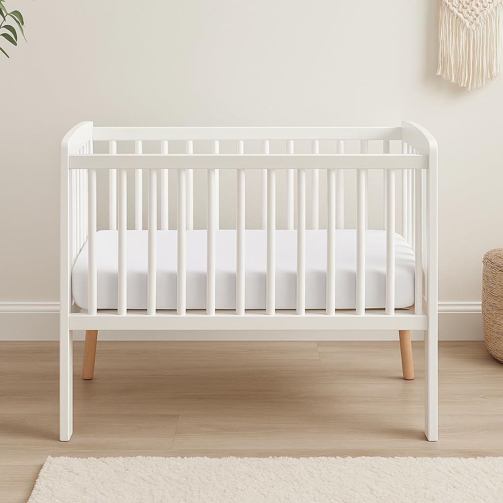Callowesse 2 Pack Cot/Mini Cot Bed Fitted Sheets 60x120cm – Organic Cotton Baby Bedding with Elasticated Edges – White