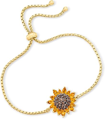 Miniatura 3 de Ross-Simons Pulsera Bolo de girasol de cuarzo ahumado de 1,90 qt. t. t. w y citrino en oro de 18 quilates sobre plata esterlina