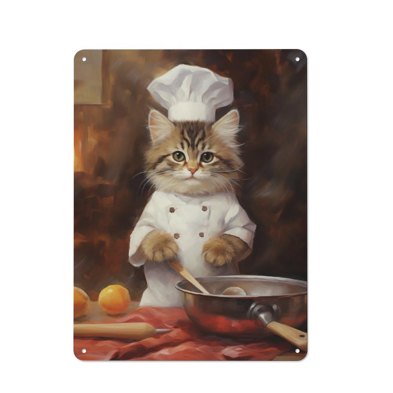 Junmoney Kitty Chef Metal Wall Sign 40X30cm Featuring For Living Room Wall, For Decorating Living Rooms And Feature Walls