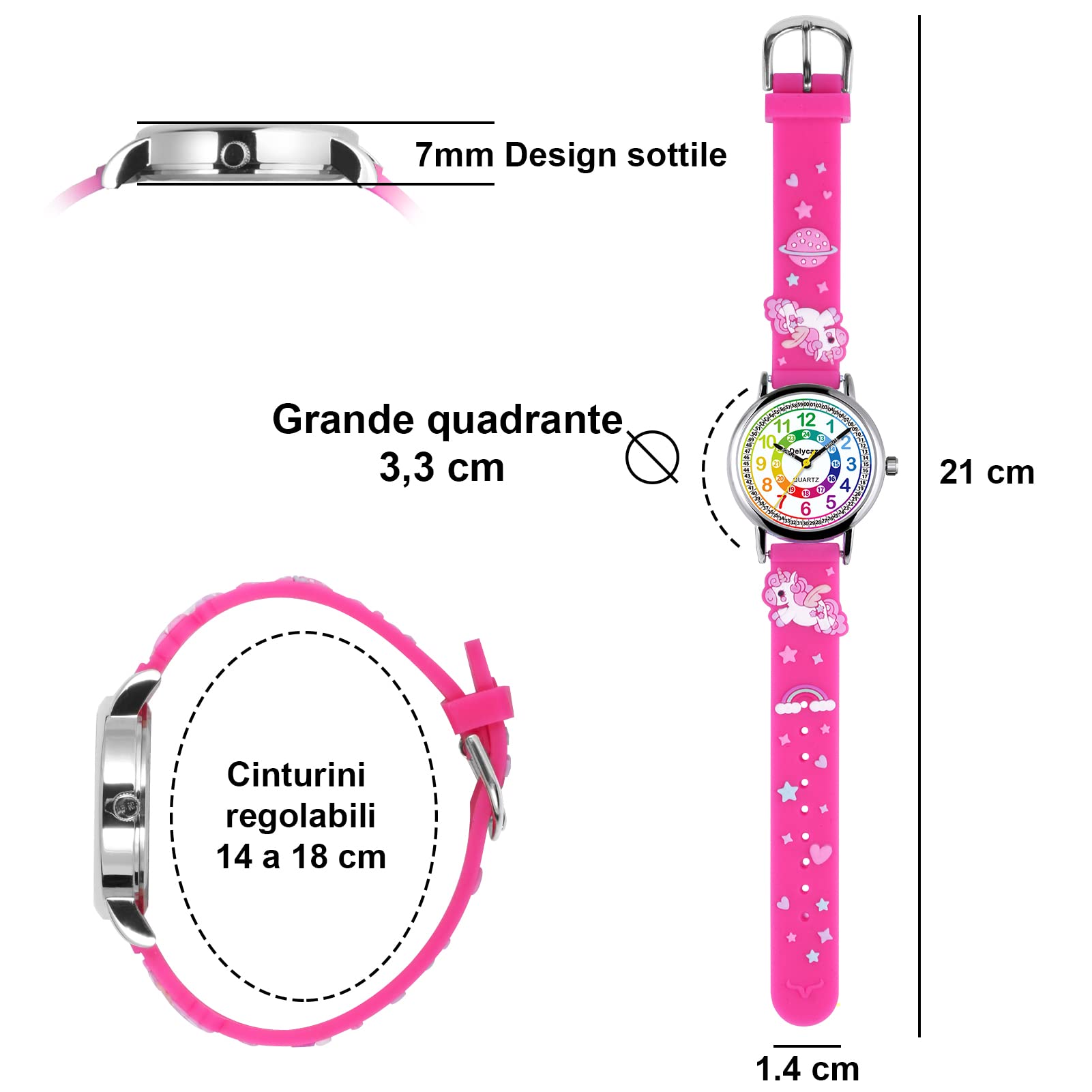 Delycazy Orologio Bambina Bambino, 12 e 24 Orario Movimento al Quarzo Orologio per Bambini, Regalo per Ragazze Ragazzi 4 5 6 7 8 9 10 Anni