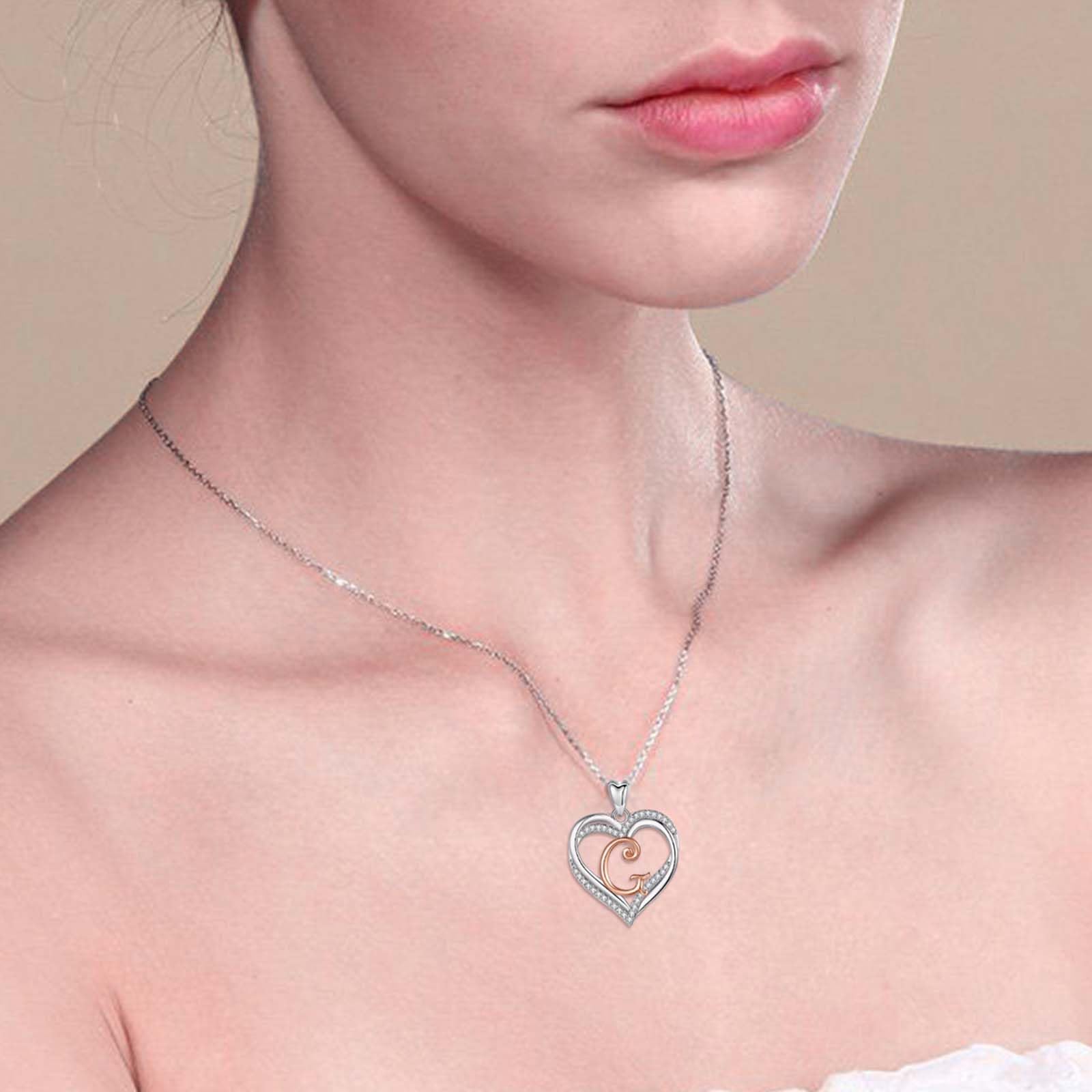 INFUSEU Collana con Ciondolo Cuore Lettera A-Z Alfabeto Capitale Gioielli Doppio Cuore Iniziale Senza Collo Cubic Zirconia CZ Regalo Donna Romantici, Catena da 20 Pollici