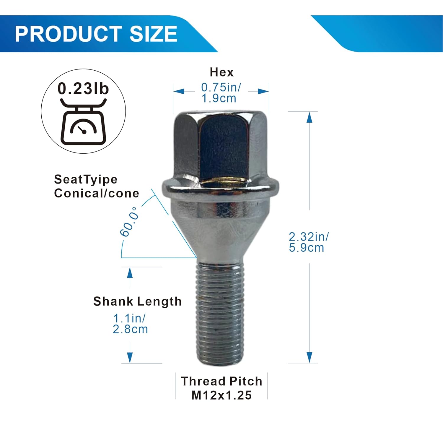 20pcs 611-005 6511051AA Wheel Lug Bolts M12x1.25 Upgrade 19mm Hex Length 28mm for 14-23 Jeep Cherokee (Sliver