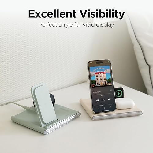 Miniatura 7 de mooas Flip Square - Cargador inalámbrico 3 en 1, carga rápida, luz nocturna de 2 colores, compatible con iPhone 131415, Galaxy S22, S23, S24, Apple