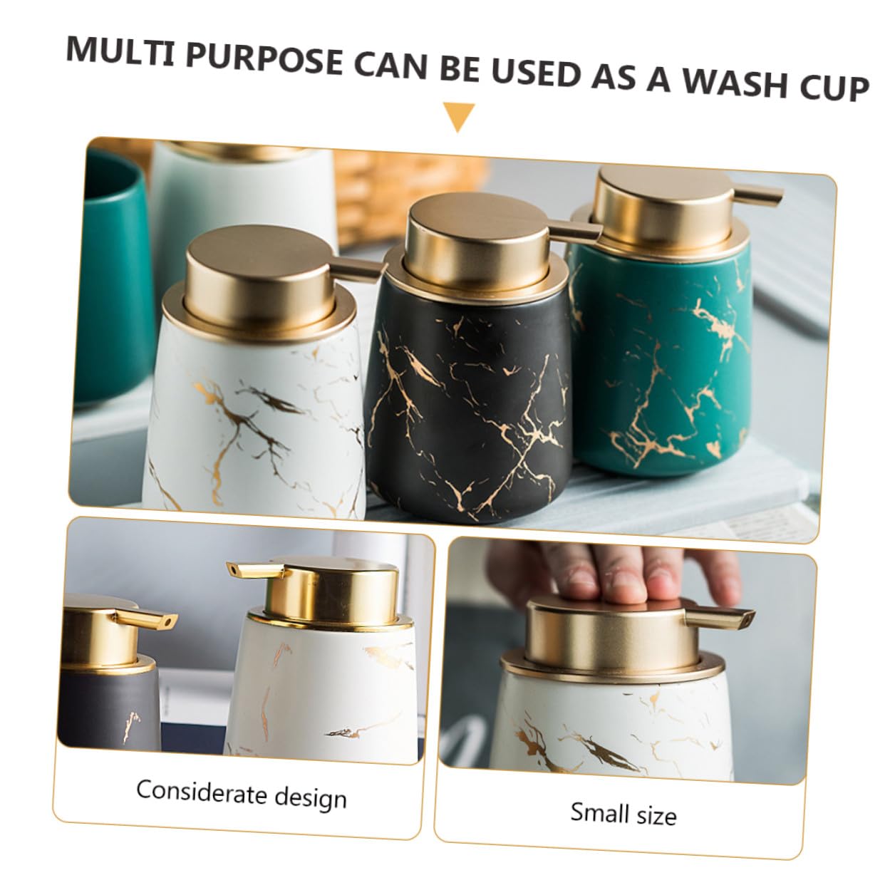 DOITOOL Juego de Recipientes de Cerámica para Baño 4 Piezas Mate Diseño Mármol Incluye Porta Cepillos de Dientes Vaso para Enjuague Bucal Jabonera y Frasco para Loción Adecuado
