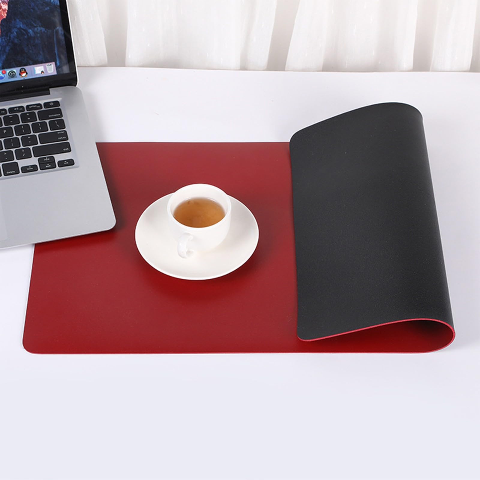 Tappetino Scrivania, Sottomano Scrivania, Tappetino per Mouse, Tappetino Scrivania Multifunzione Impermeabile In Pelle Pu, Protezione Da Scrivania.(Nero/Rosso,60x150cm/23.62x59.06in)