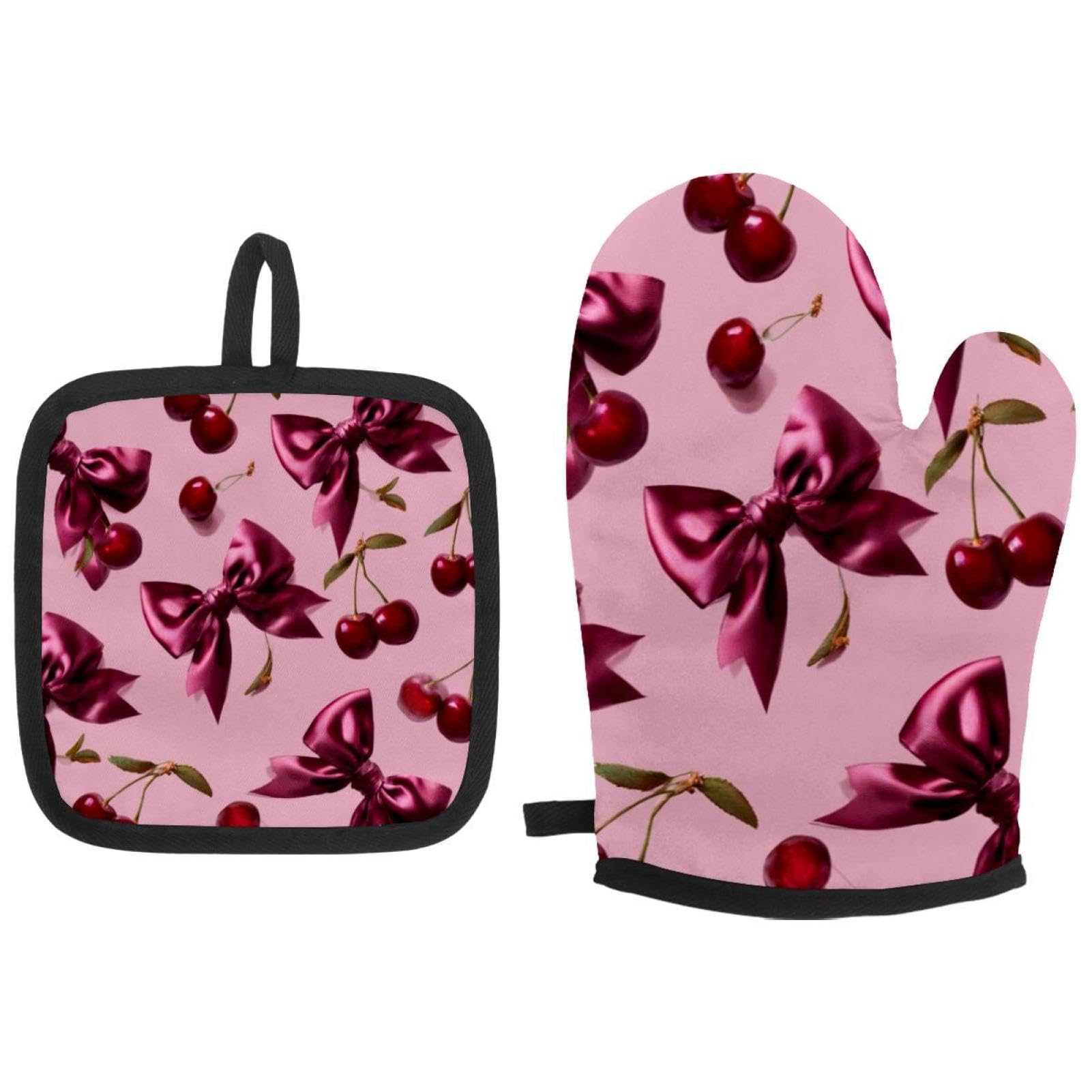 Maniques à motifs cerises roses pour cuisiner et réussir toutes vos pâtisseries