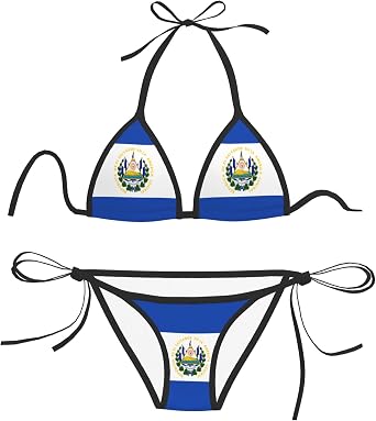 CUTEDWARF Flag of El Salvador Womens Sexy Thong Swimsuit Triangle Bikini Set Summer High Waist Bikini Suit Black