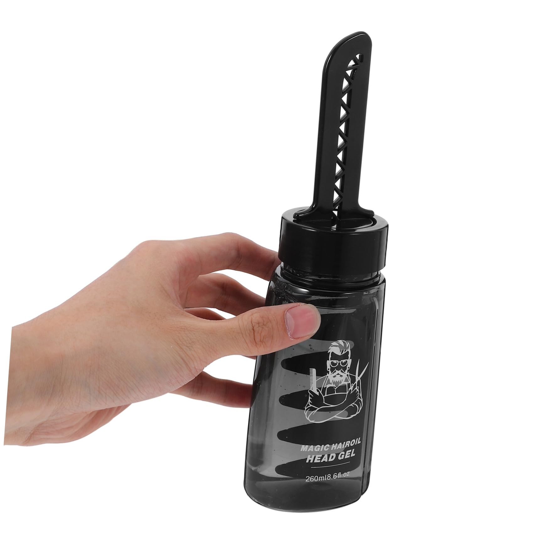 Botella Vacía de Gel Fijador Cabello 260ml de Plástico Negro con Peine Aplicador para Peinar y Moldear el Cabello 3piezas Adecuado para Barberos y Peluqueros