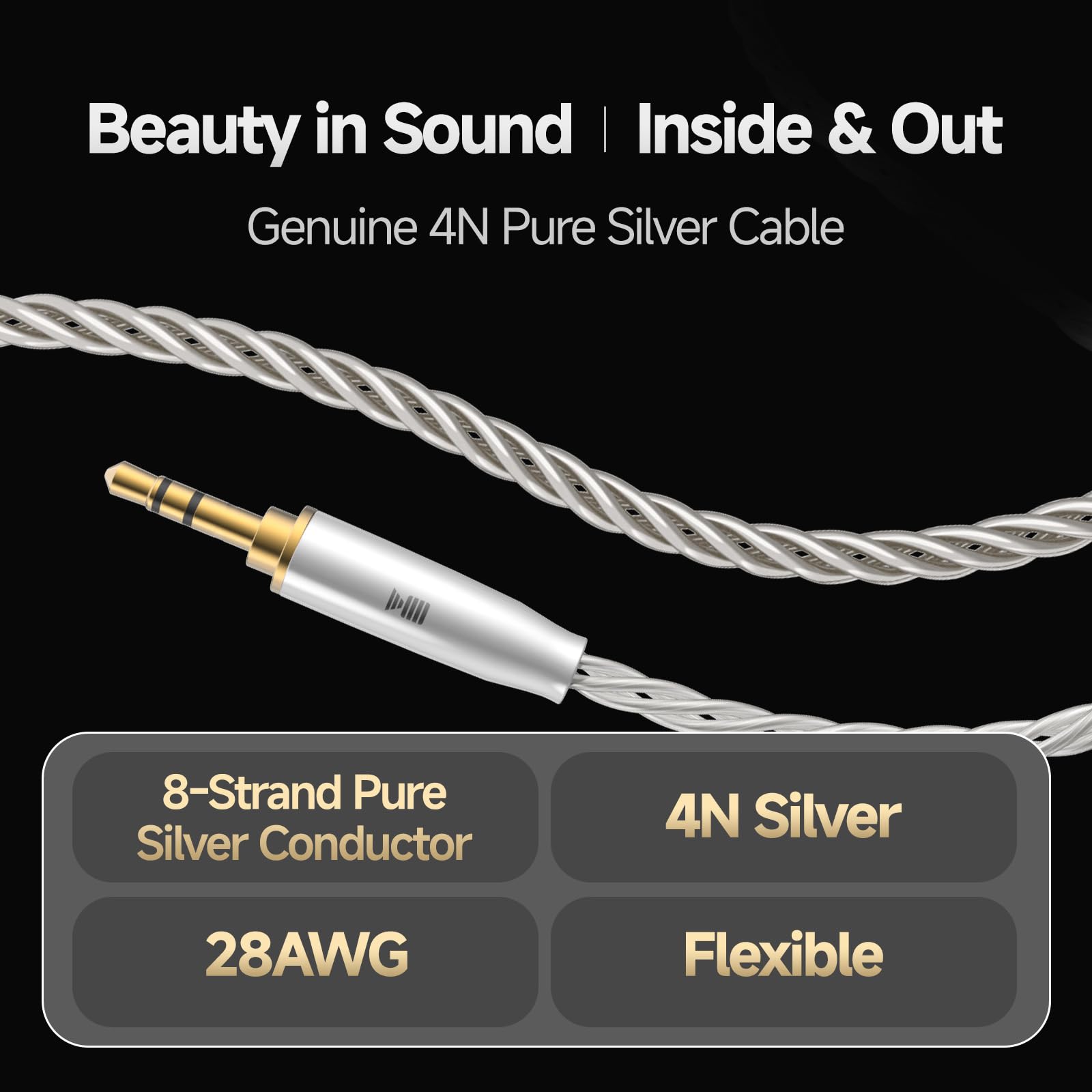 Cable de audio de alta gama de 3,5 mm, cable auxiliar 4N de 8 hebras de plata pura (99,99%), cable estéreo con trenzado y enchufe chapado en oro de 24 quilates para audiófilos, auriculares