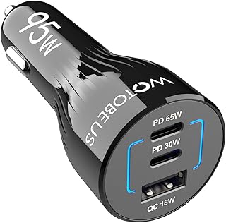 95W USB C Car Charger | 3-Port | PD 65W & PPS 45W Super Fast Charging QC4+ | Compatible for iPhone 15 14 13 iPad MacBook Pro Air Samsung Galaxy S23 S22 Pixel Android Type-C Laptops