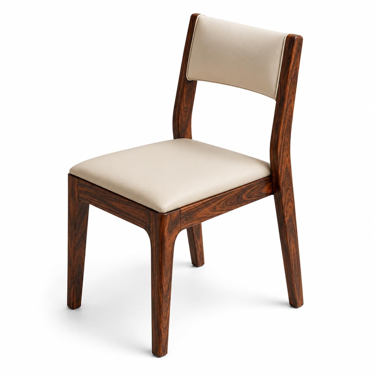 Wefour Solid Wood Dining Chair with Upholstered Seat, 80x45 cm | Cream Leatherette Cushion, Mid-Century Design, 46 cm Seat Height, Dark Walnut Finish, Dining Room Use-image-10