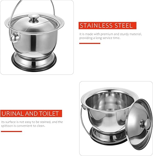 Miniatura 7 de DOITOOL Olla de cámara para urinario, inodoro de emergencia, cubo de orina nocturna, de acero inoxidable, para hospital, camping, coche, dormitorio,