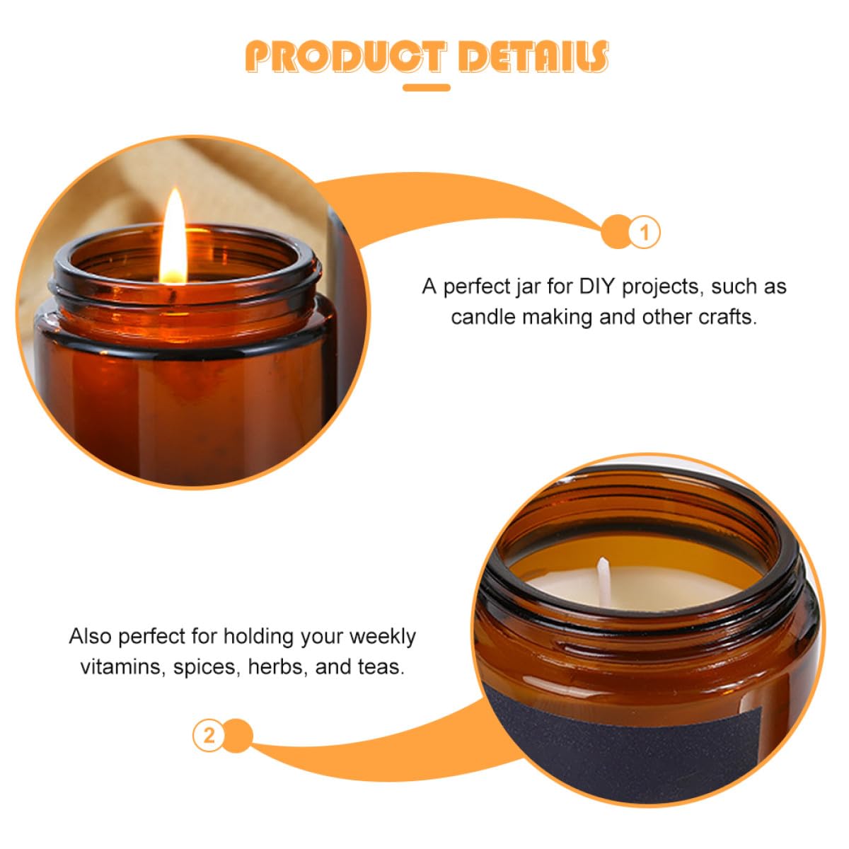 Artibetter Set da 6 Barattoli di Vetro Ambrato per Candele con Coperchio in Alluminio, Contenitori Riempibili da 120g per Candele Fai da Te, Vasetti Profumati per Decorazioni e Bomboniere